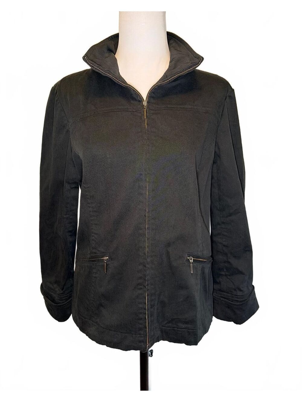 Lafayette 148 New York Jacket 8 Black Zip Front Urban Minimalist Cool Mom Layer